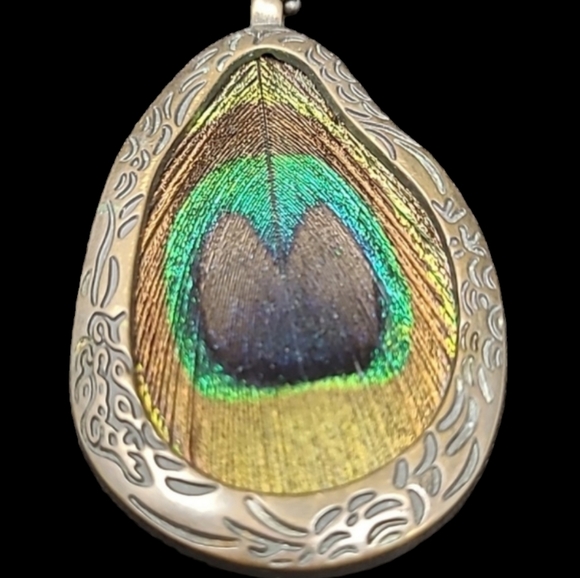 CLAIRE'S PEACOCK FEATHER BOHO NECKLACE-BRASS TONE 26" BEAD CHAIN - Picture 2 of 6